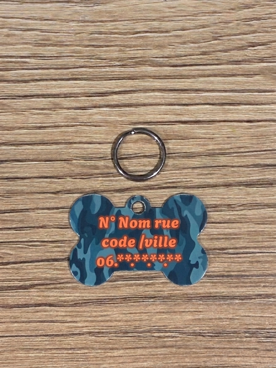 🐶 Médaillon Chien Personnalisé Camo – Nom & Coordonnées
