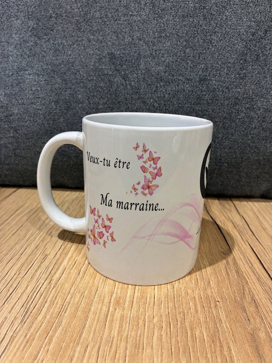 Mug personnalisé “Veux-tu être ma marraine ?” – Cadeau annonce naissance original