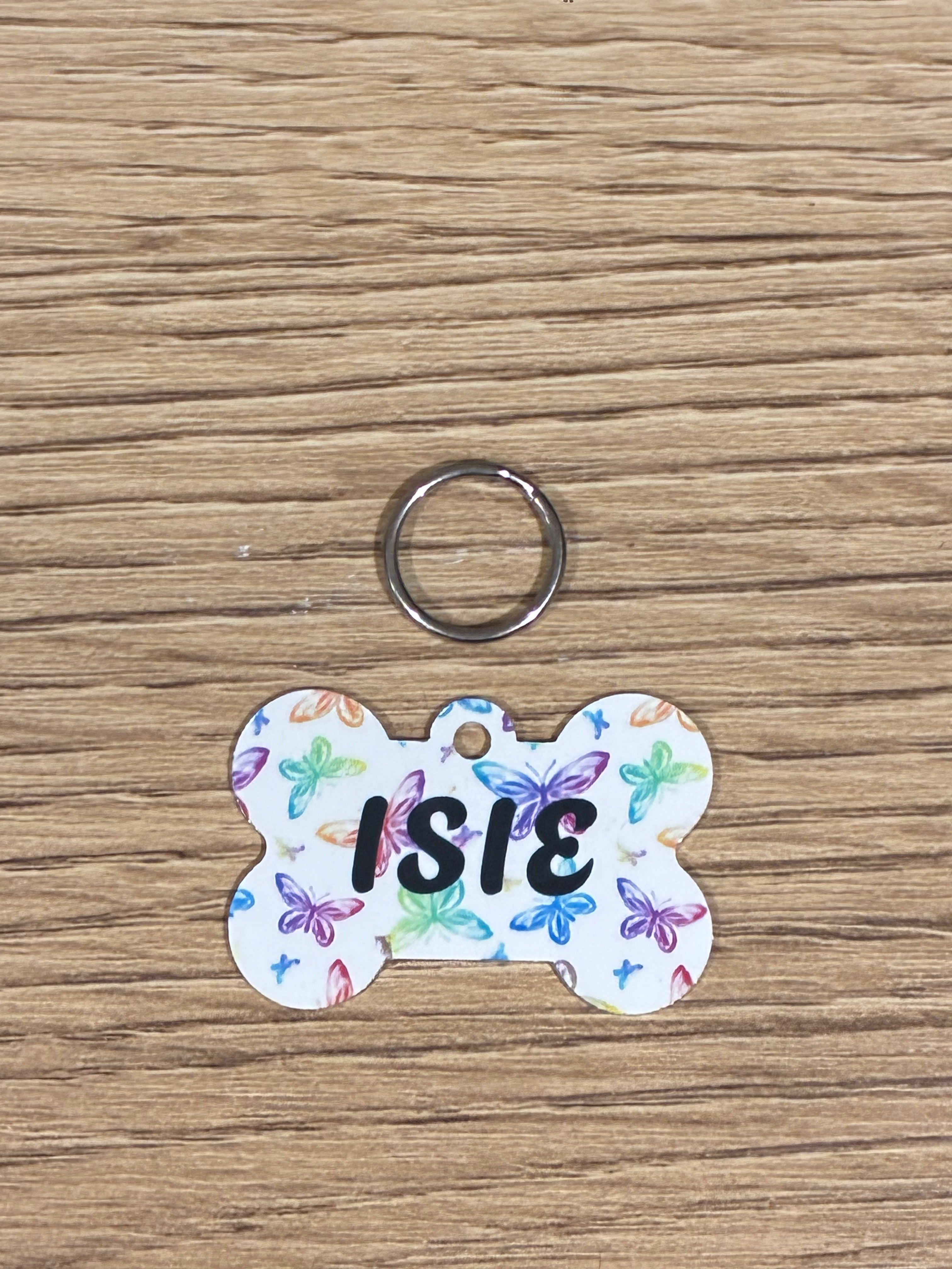 🐶 Médaillon Chien Personnalisé Papillons – Nom & Coordonnées 🦋