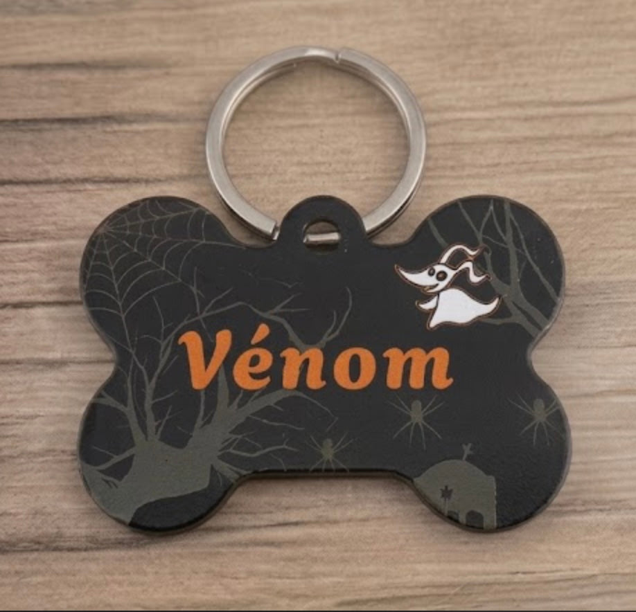 🕷️ Médaillon Chien Personnalisé Halloween – Nuit Sombre 🎃