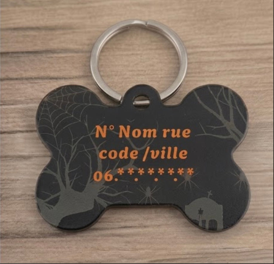 🕷️ Médaillon Chien Personnalisé Halloween – Nuit Sombre 🎃