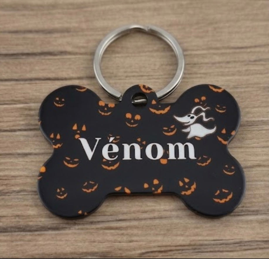 🎃 Médaillon Chien Personnalisé Halloween – Citrouilles & Fantômes